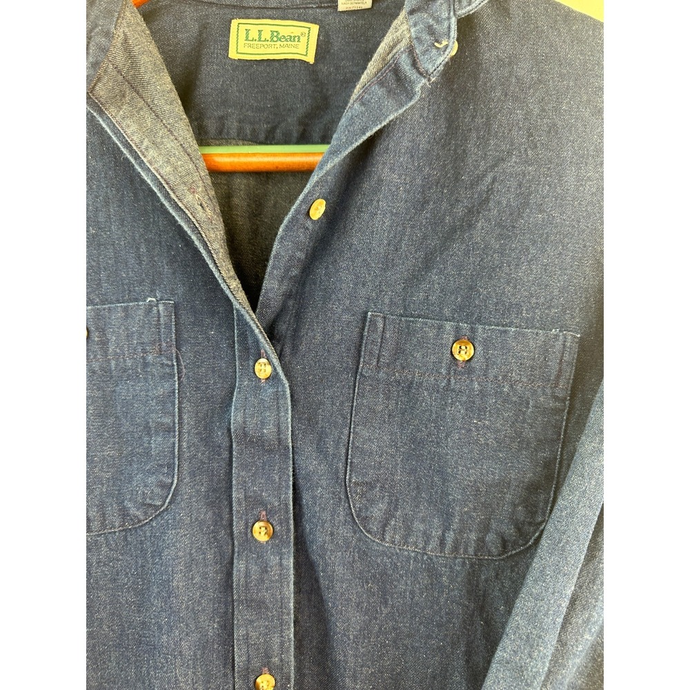 L.L. Bean Vintage Denim Shirt Dress Size 14 Blue Cotton LS USA Modest No Belt - Picture 9 of 11